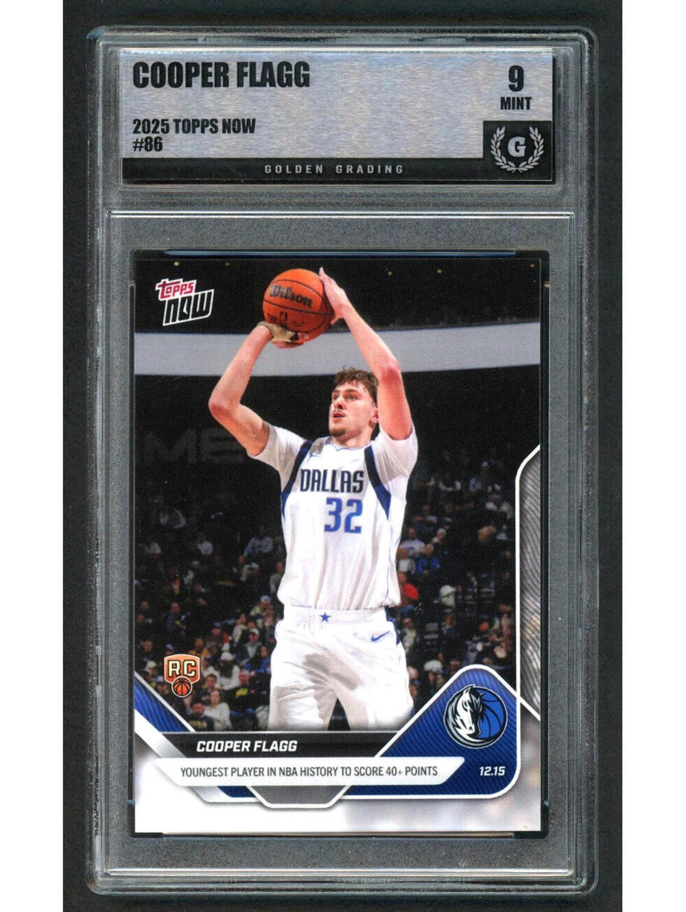 2025-26 Topps Now # 86 Cooper Flagg 40+ Pts Game Rookie Card (RC) Graded Mint 9